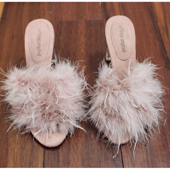 FREE PEOPLE X JEFFREY CAMPBELL Sz 7 DAISY FEATHER BOA HEELS PINK - Picture 3 of 13